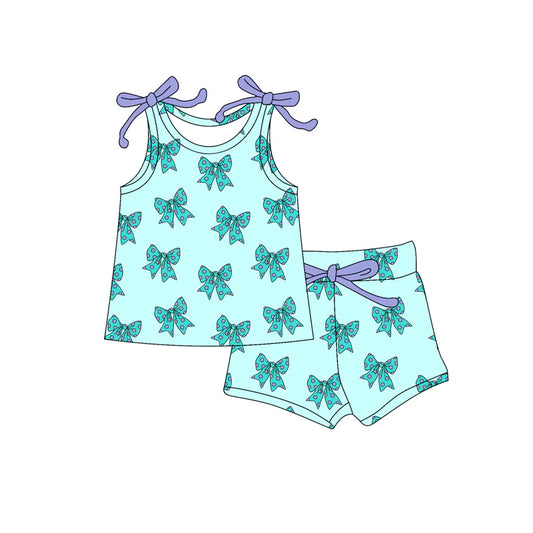 Baby Girls Bows Sleeveless Polka Dots Bows Top Short Set ( Moq 5 )