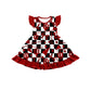 ( Moq 5 each style ) Baby Girl Toddler  Team Red Bows Cheer Sibling Checked Dress Set 6.30