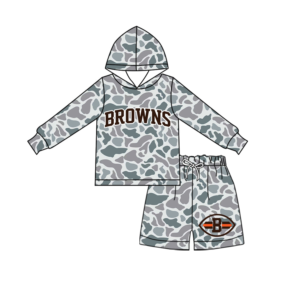 ( Moq 5 ) Baby Girls Kids Long Sleeves Hoodie Shirt Camo Shorts Team Set Clothes
