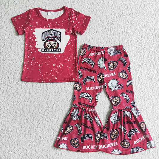 GSPO0134 Baby Girl Short Sleeves Football Shirt Bell Pants Outfit