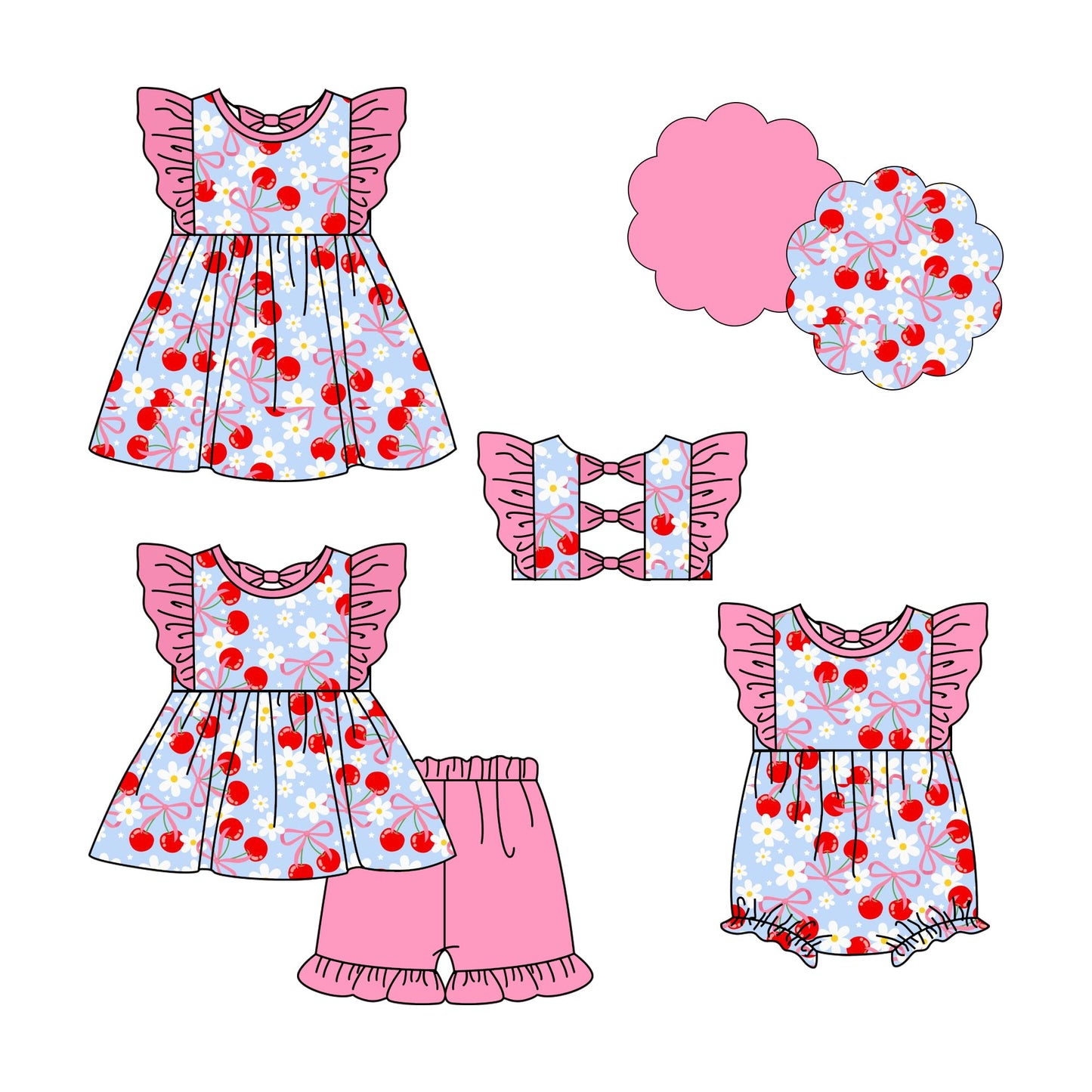 ( Moq 5 Each Style ) Baby Girl Short Sleeves Flower Bows Sibling Summer Romper Dress Set 4.24