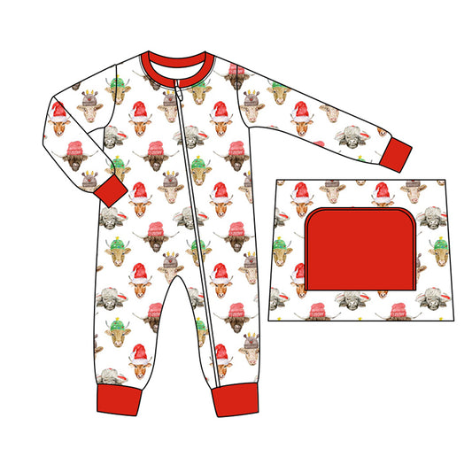 Baby Boy Long Sleeves Christmas Cow Zipper Romper