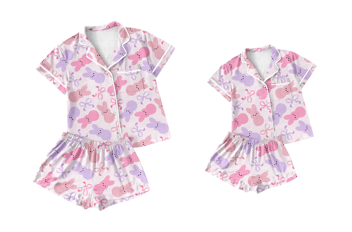 Baby Girl Adult Women Easter Rabbits Bows Sibling Pajamas Dress Set ( Moq 5 Each Style ) 12.27