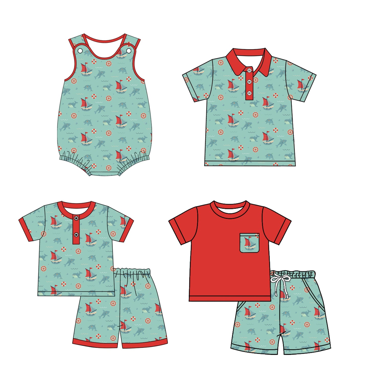 Baby Boy Fishing Sibling Romper Set ( Moq 5 Each Style ) 1.23