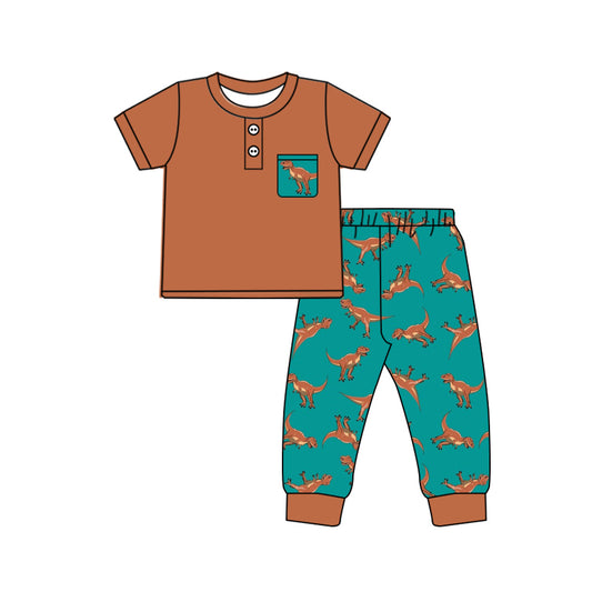 Baby Boy Toddler Short Sleeves Pocket Shirt Dinosaurs Pants Set Moq 5