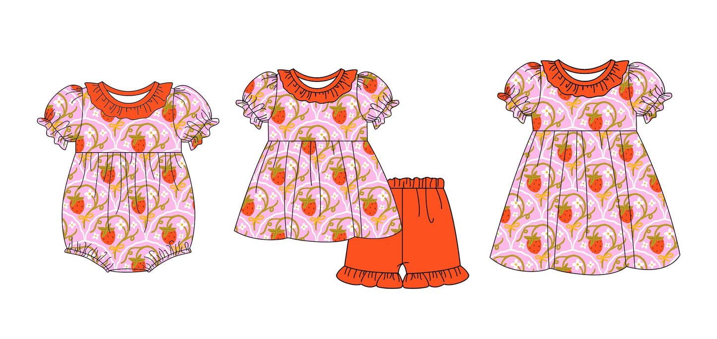 Baby Girl Strawberry Flower Sibling Romper Dress Set ( Moq 5 Each Style ) 2.21