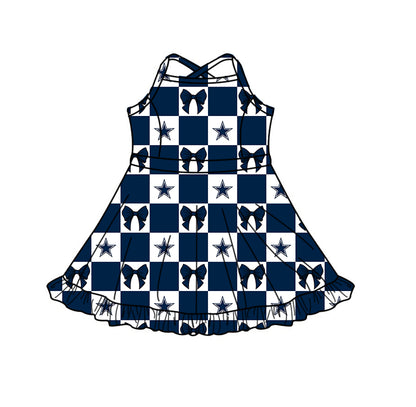 ( Moq 5 Each Style ) Baby Boys Girls Toddler Blue Bows Team Sibling Shorts Dress Sets Clothes