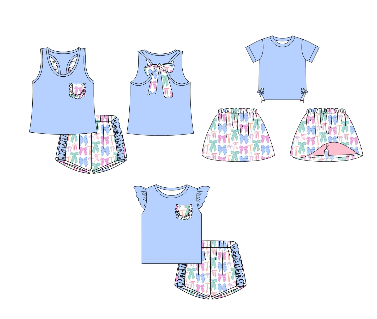 Baby Girl Bows Summer Sibling Blue Set ( Moq 5 Each Design ) 12.14