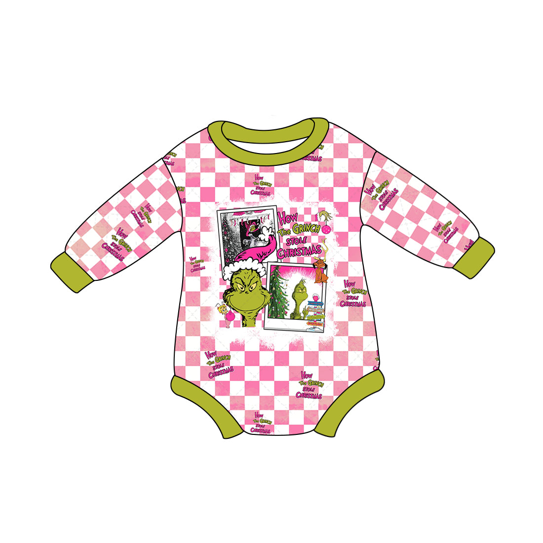 Baby Girl Long Sleeves Christmas Face Checkered Bubble Romper