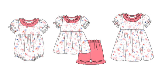 Baby Girl Short Sleeves Flower Sibling Romper Dress Set ( Moq 5 Each Style ) 12.31