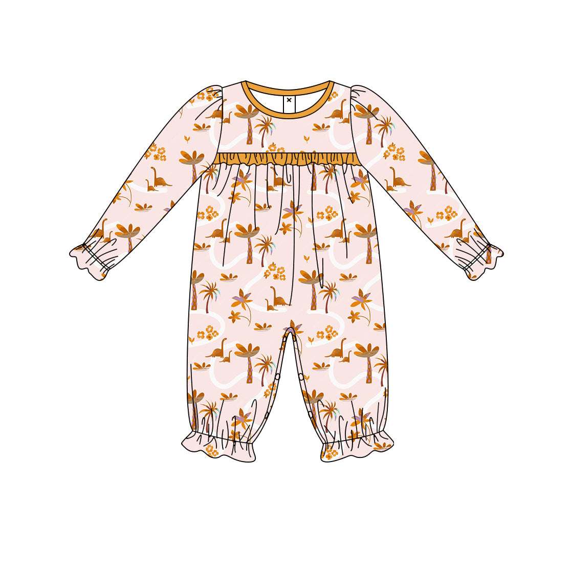 Baby Girl Long Sleeves Dinosaurs Floral Romper