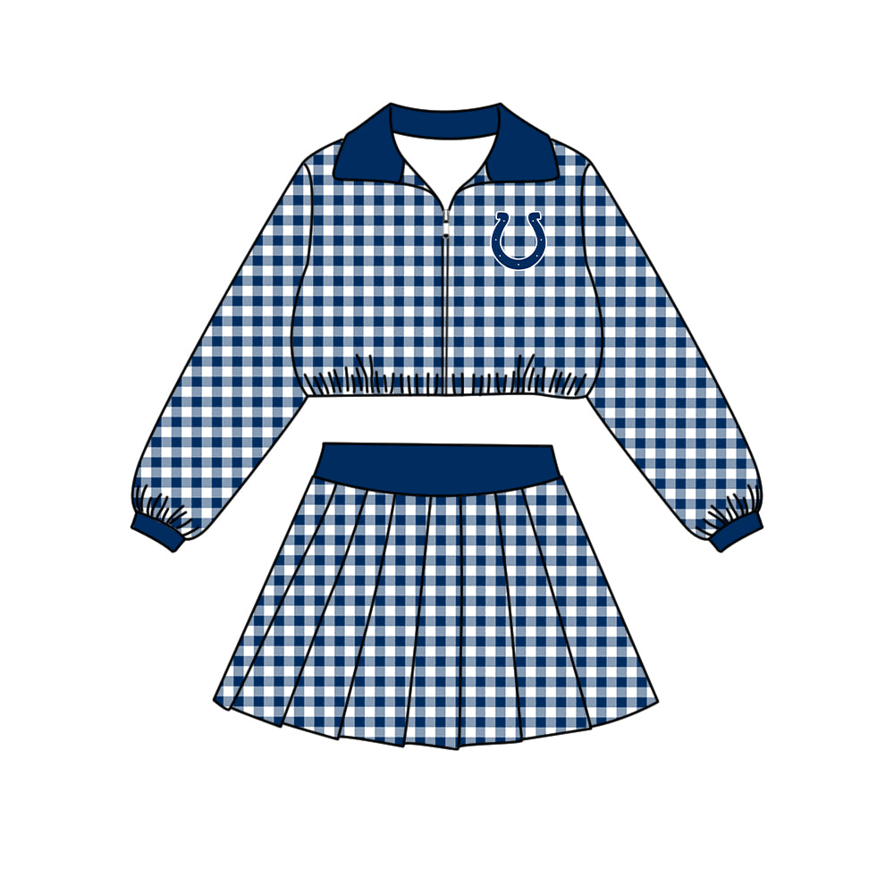 ( Moq 5 ) Baby Girls Kids Long Sleeves Plaid Zipper Tops Skirt Shorts Team Set Clothes