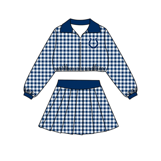 ( Moq 5 ) Baby Girls Kids Long Sleeves Plaid Zipper Tops Skirt Shorts Team Set Clothes