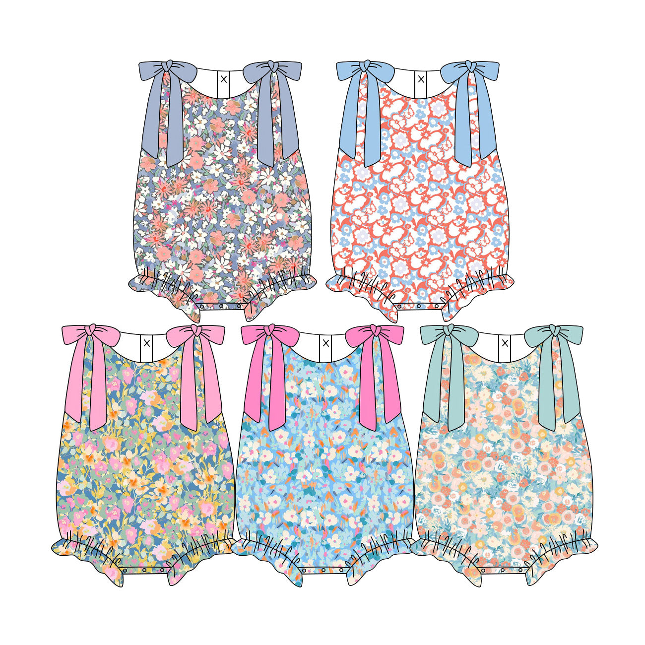 ( Moq 5 Each Style ) Baby Girls Infant Bows Sleeveless Flower Bubble Rompers Summer Clothes