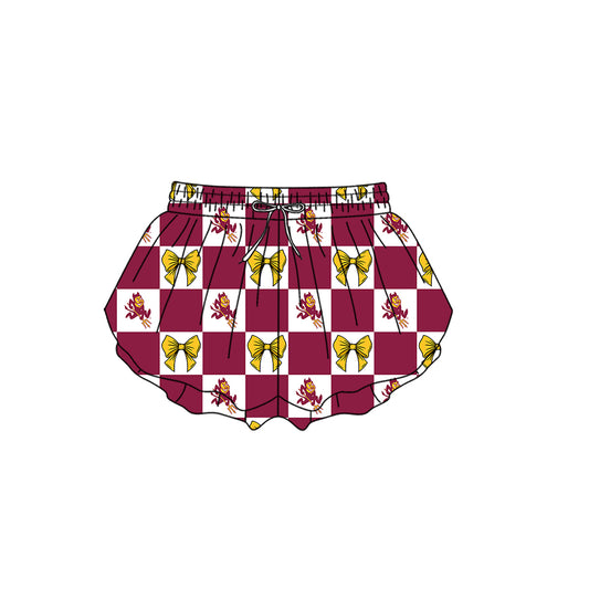 ( Moq 5 ) Baby Girls Adult Women Yellow Bows Checked Team Shorts Sibling Mom and Me Yoga Clothes