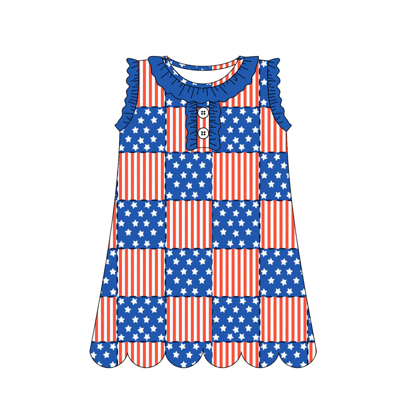 ( Moq 5 Each Style ) Sibling Baby Girls Kids Bows Flags Flower 4th of July Knee Length Dresses