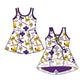 ( Moq 5 each style ) Baby Girl Toddler Team Bows Purple Sibling Skort Dress Set 6.9