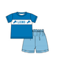 ( Moq 5 ) Baby Boys Toddler Short Sleeves Blue Shirt Stripes Shorts Team Summer Set