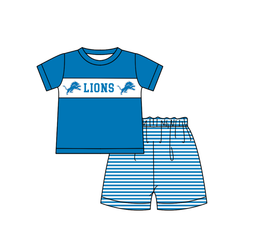 ( Moq 5 ) Baby Boys Toddler Short Sleeves Blue Shirt Stripes Shorts Team Summer Set
