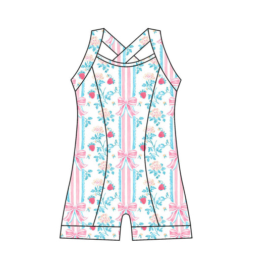 ( Moq 10 )Baby Girl Straps Floral Bow Activity Wear Yoga Jumpsuit