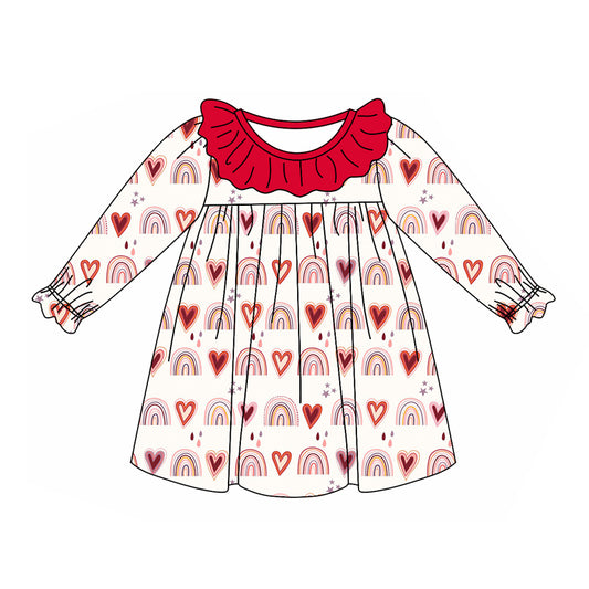 Baby Girl Long Sleeves Valentine Hearts Rainbow Dress