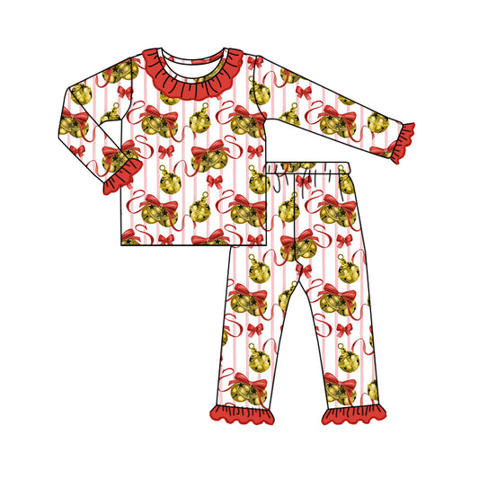 Baby Girl Long Sleeves Bells Christmas Shirt Pants Set Pajamas