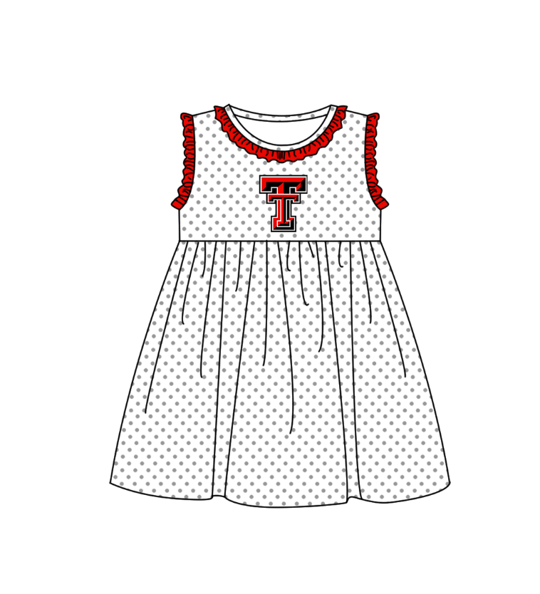 ( Moq 5 ) Baby Girls Toddler Sleeveless TT Dots Team Red Ruffle Knee Length Dress