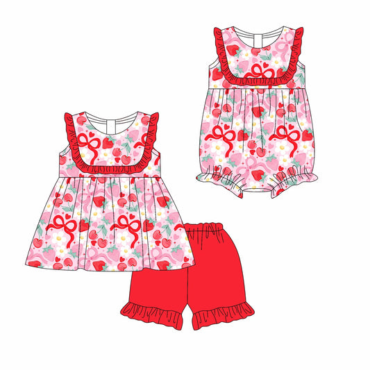 ( Moq 5 Each Style ) Sibling Baby Girls Kids Strawberry Bows Flower Summer Romper Dress