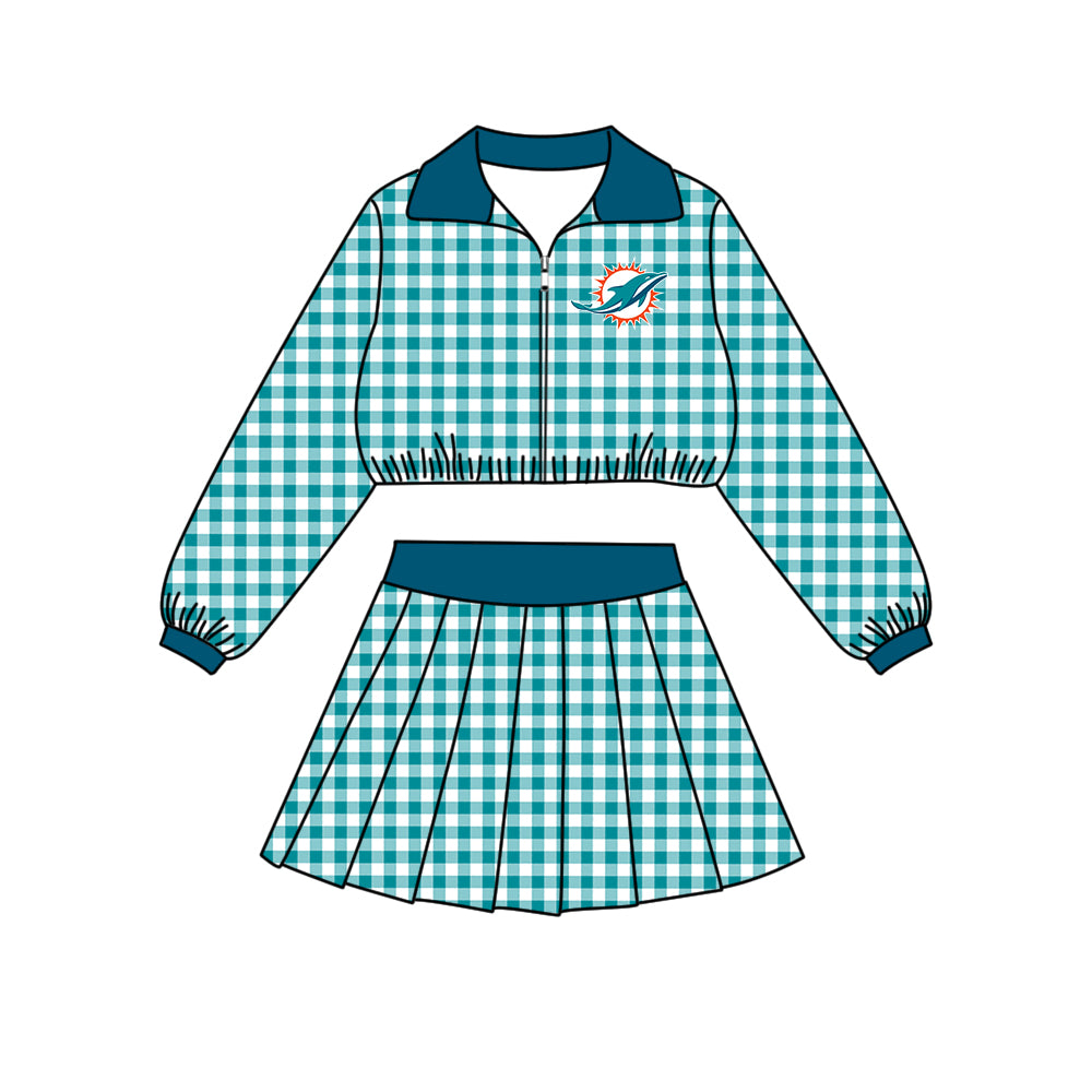 ( Moq 5 ) Baby Girls Kids Long Sleeves Plaid Zipper Tops Skirt Shorts Team Set Clothes