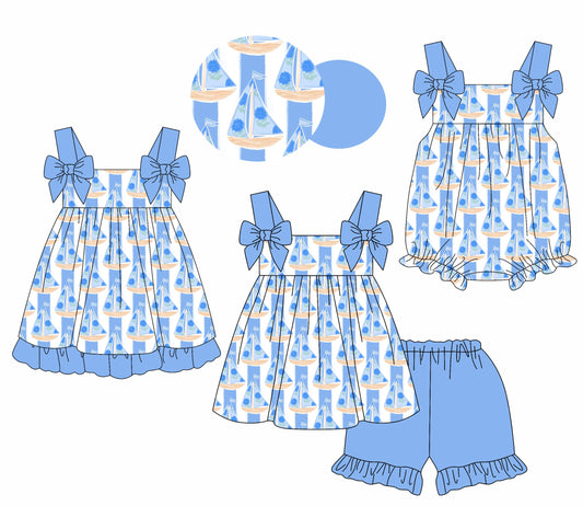 Baby Girl Straps Bows Boats Sibling Romper Dress Set ( Moq 5 Each Style ) 1.23