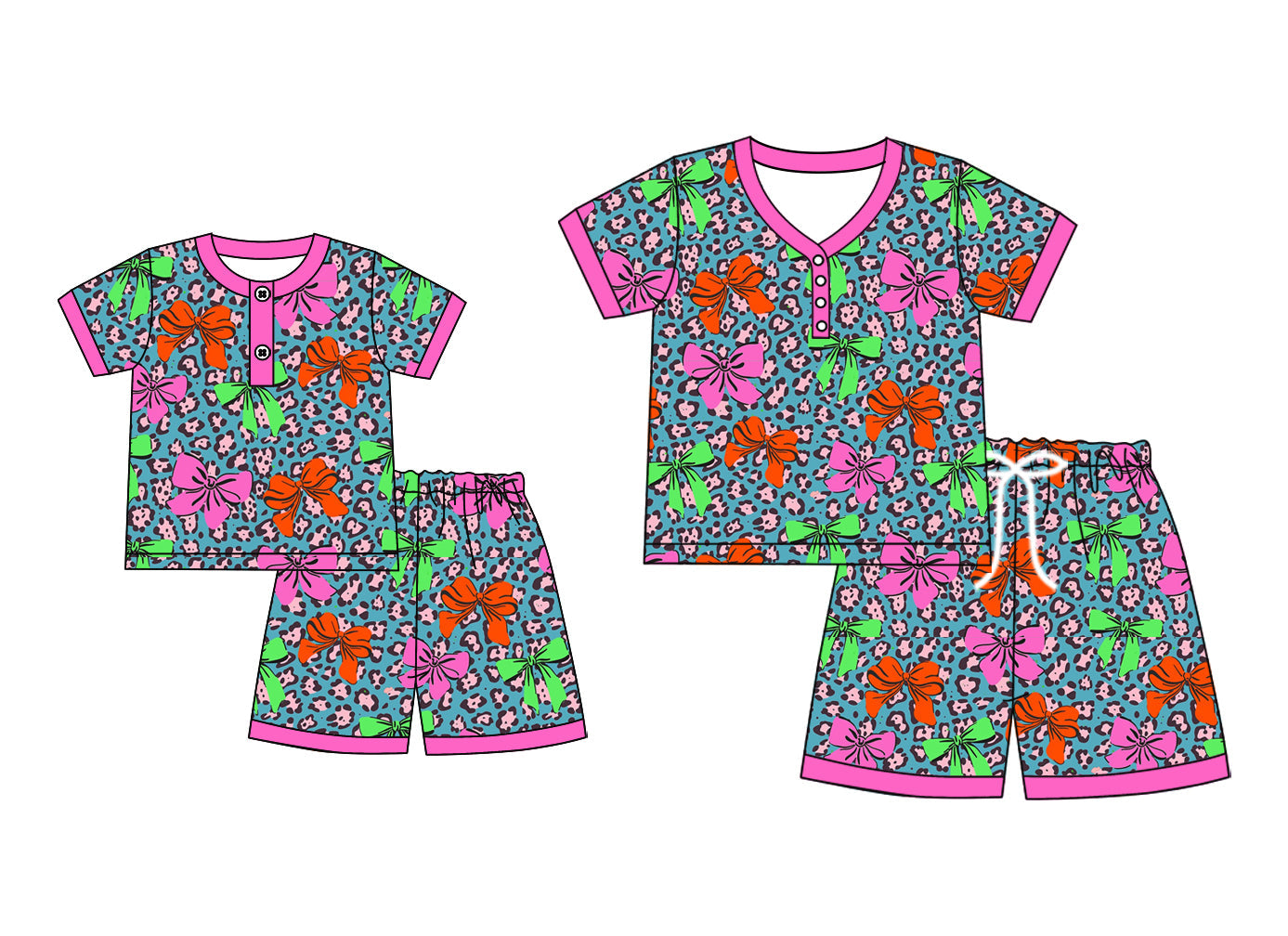 ( Moq 5 Each Style ) Baby Girl Adult Women Leopard Bows Sibling Mommy And Me Family Pajamas Set 4.22