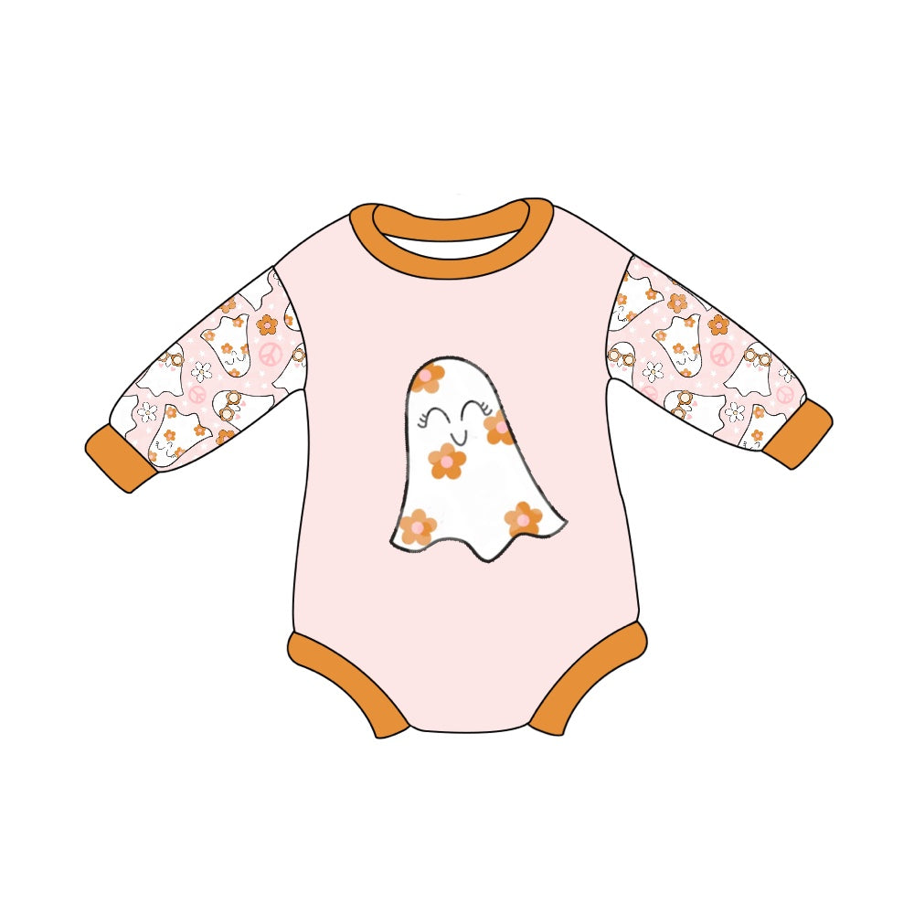 Baby Girl Long Sleeves Ghost Flower Halloween Romper