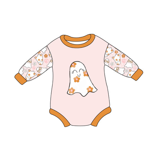 Baby Girl Long Sleeves Ghost Flower Halloween Romper