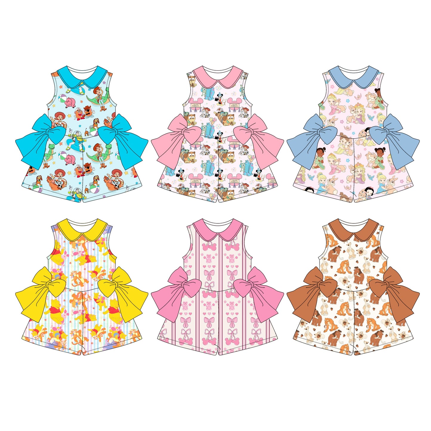 Baby Girl Sleeveless Bows Cartoon Sibling Jumpsuit ( Moq 5 Each Style ) 4.2