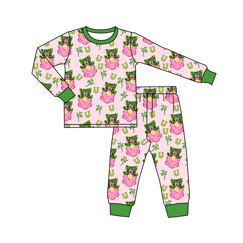 Baby Girl Toddler Long Sleeves St. Patrick Hat Shirt Pajamas Pants Set Moq 5