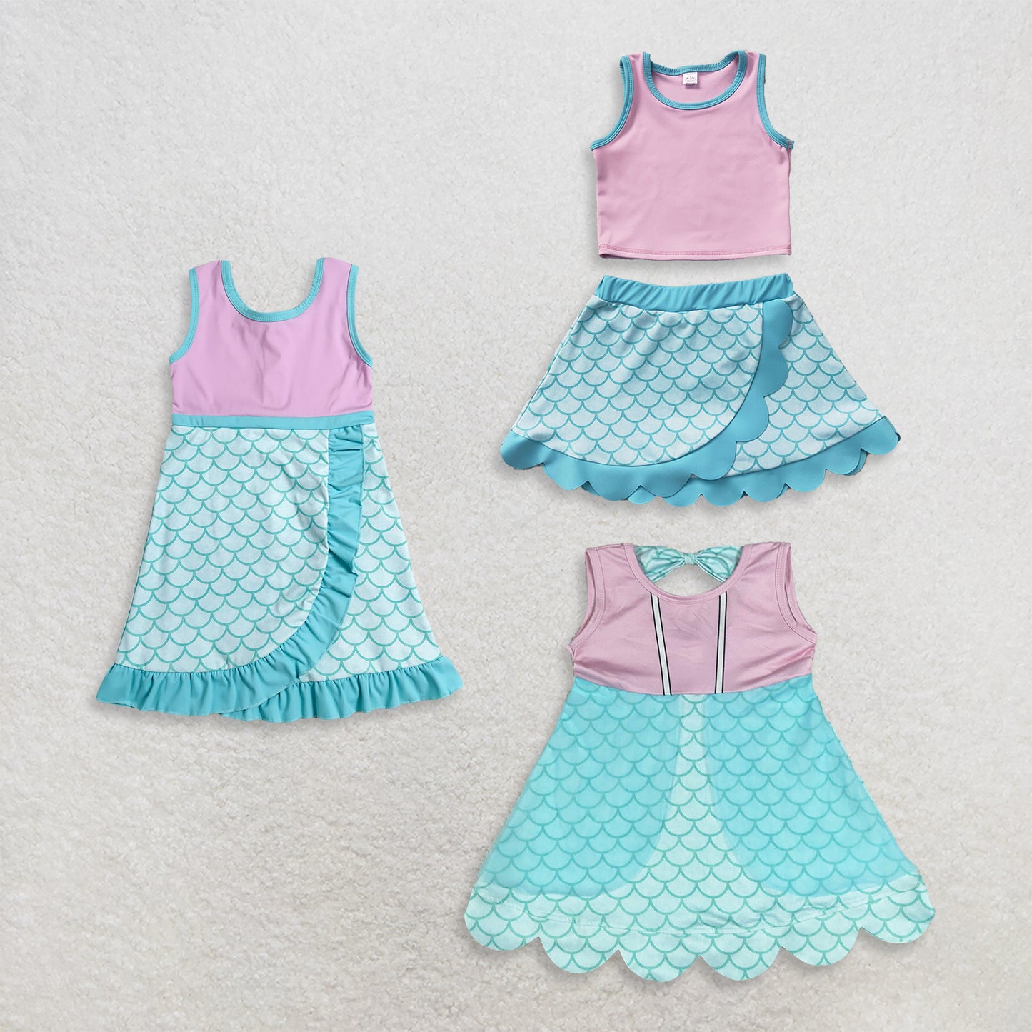 Sibling Baby Girls Kids Scallop Skirt Shorts Yoga Active Dresses Set Clothes RTS