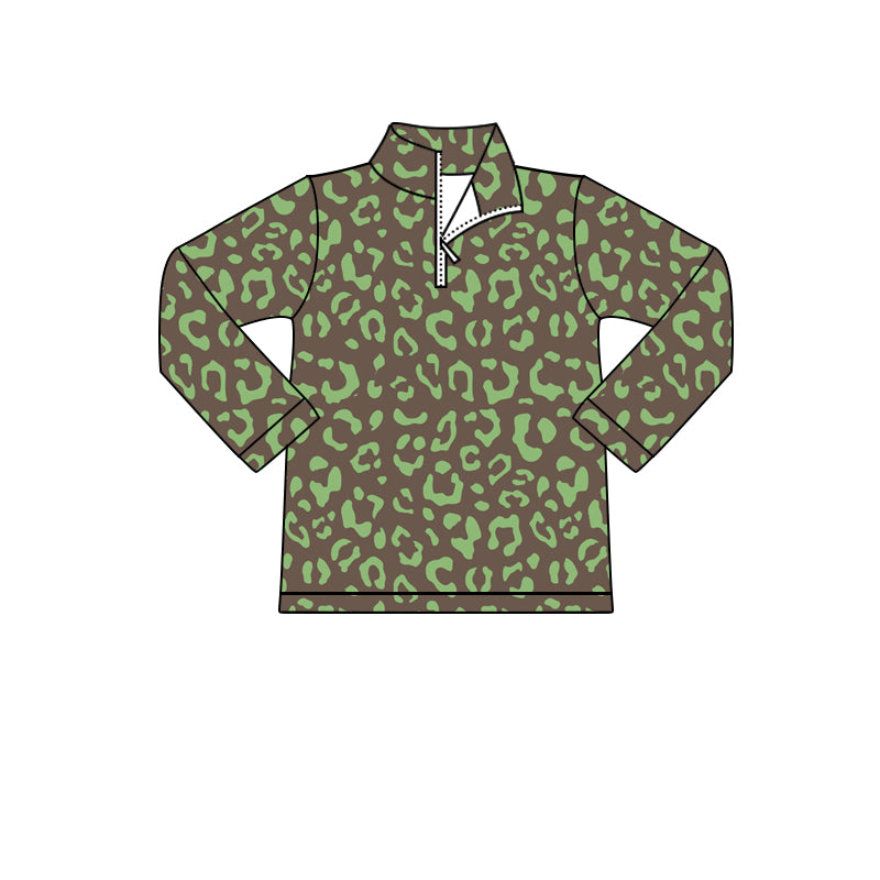 Baby Girl Toddler Long Sleeves Green Leopard Zipper Shirt Tops