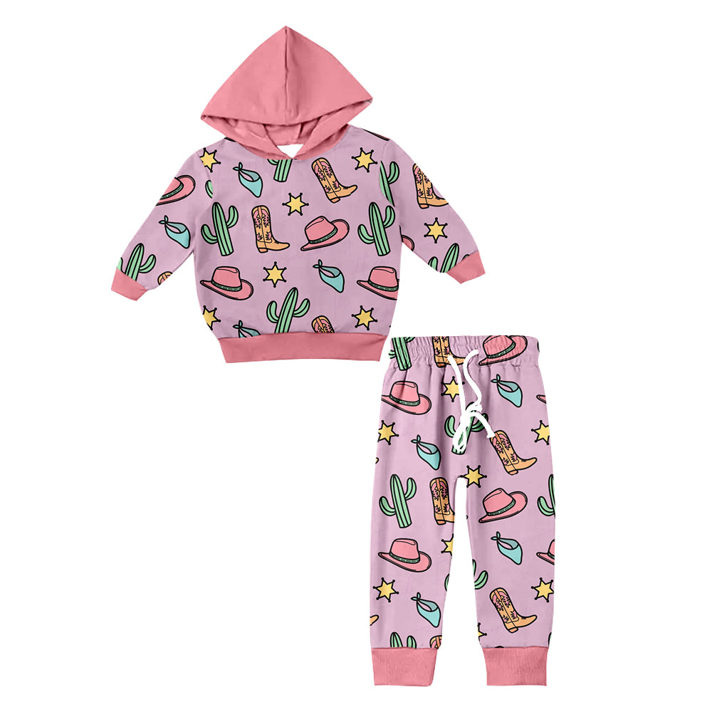 Baby Girl Western Cactus Hats Boots Hoodie Shirt Pants Set