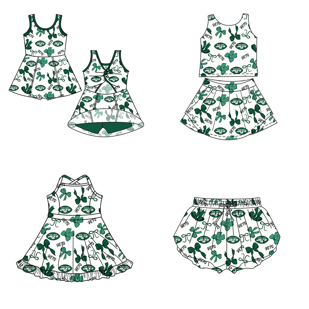 ( Moq 5 Each Style ) Baby Girls Toddler Stars Bows Team Sibling Green Shorts Dresses Set Summer Clothes
