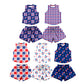 ( Moq 30 Each Style ) Sibling Baby Girls Kids Flags Bows Plaid Shirts Shorts 4th of July Sets