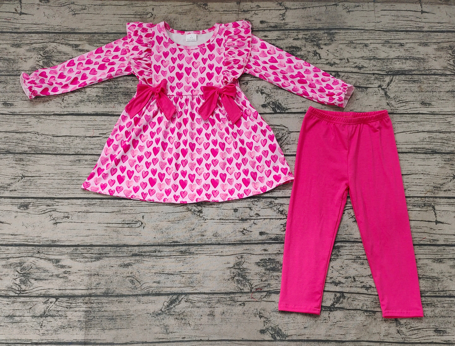 No moq Pre-order GLP1108 Baby Girl Hearts Tunic Pink Cotton Pants Valentine's Day Set