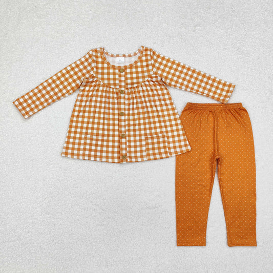 Baby Girl Long Sleeves Khaki Checked Tunic Pants Clothes Set