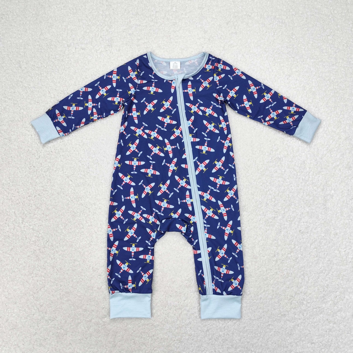 Baby Boy Long Sleeves Planes Blue Zipper Romper