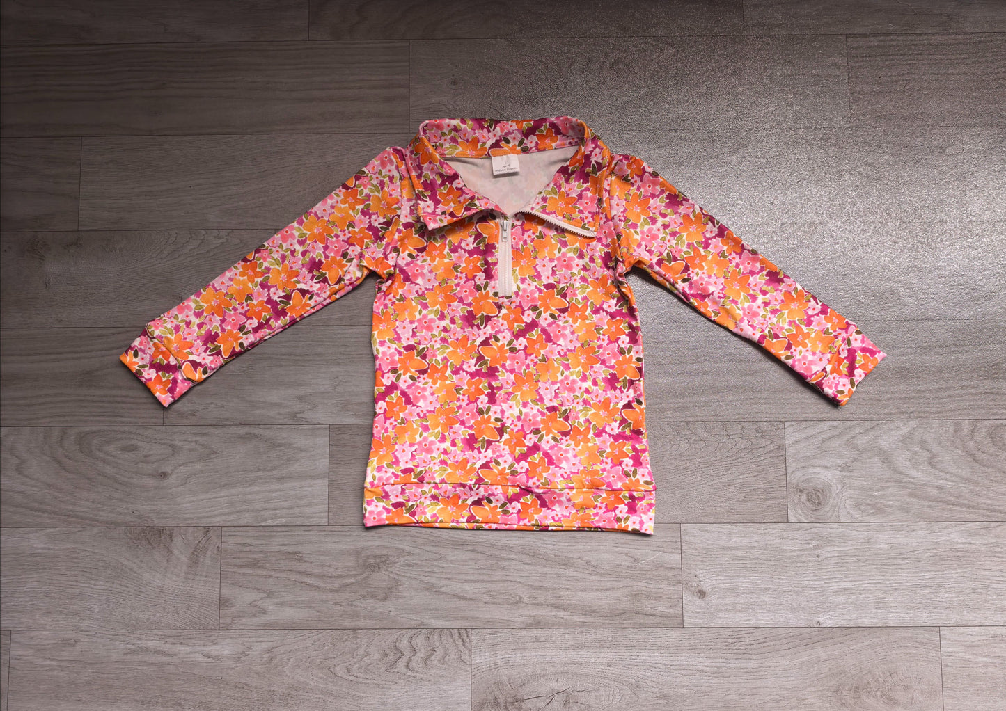 ( No moq ) Preorder Baby Girls Kids Long Sleeves Flower Zipper Pullover Shirt