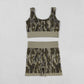 Adult Woman Sleeveless Green Camo Tank Tops Shorts Knitted Yoga Set RTS