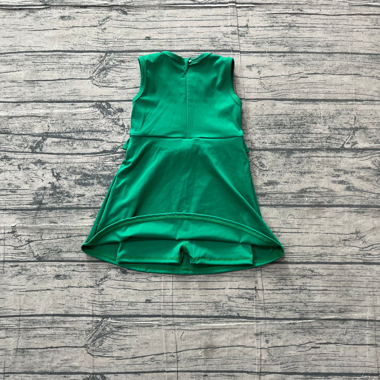 ( No moq ) Preorder Baby Girls Kids Green Sleeveless Ruffle Yoga Shorts Knee Length Dress