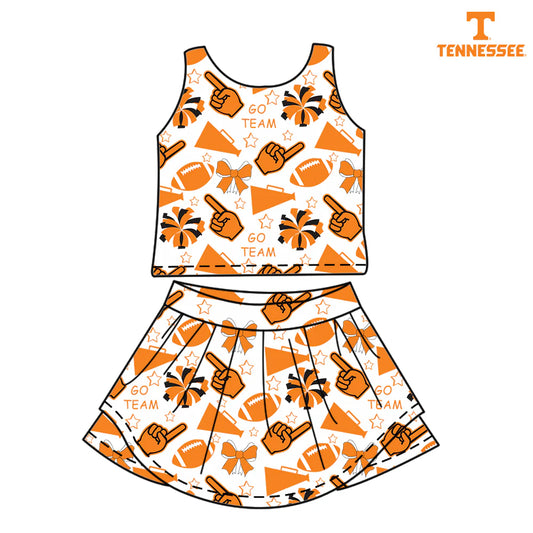 ( Moq 5 ) Baby Girl Toddler Sleeveless T Orange Football Team Bows Cheer Tops Skort Set