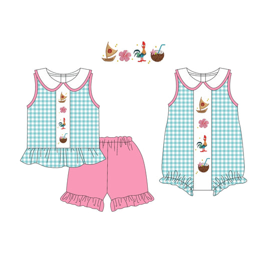 Baby Girl Cartoon Green Checked Sibling Romper Set ( Moq 5 Each Style ) 3.17