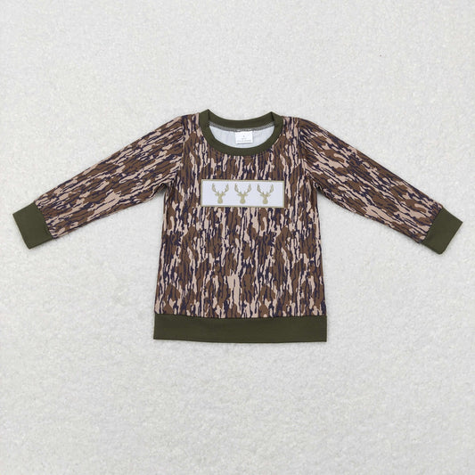 BT0377 Baby Boy Long Sleeves Embroidery Deer Camo Hunting Shirt