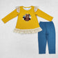 Baby Girl Long Sleeves Thanksgiving Embroidery turkey Floral Tunic Pants Set